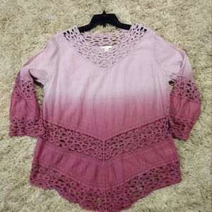 EST. 1946 xl 100%cotton embroidered inlays ombre coverup blouse ptp 23.5" L 31"